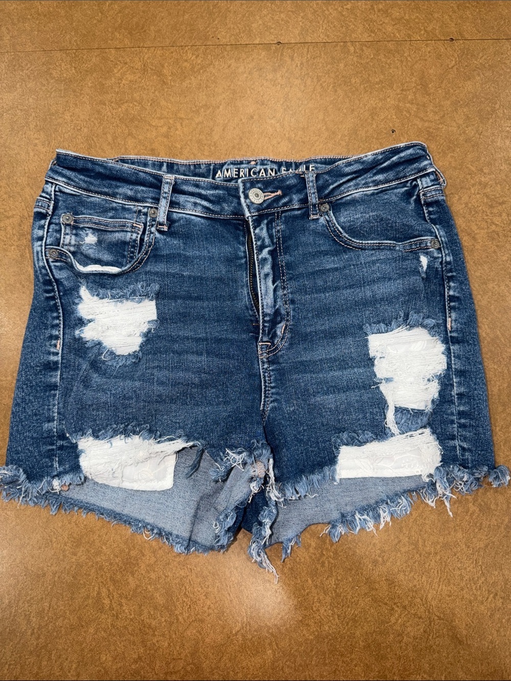 American Eagle Outfitters Distressed High Rise Dark Blue Denim Cutoff Shorts